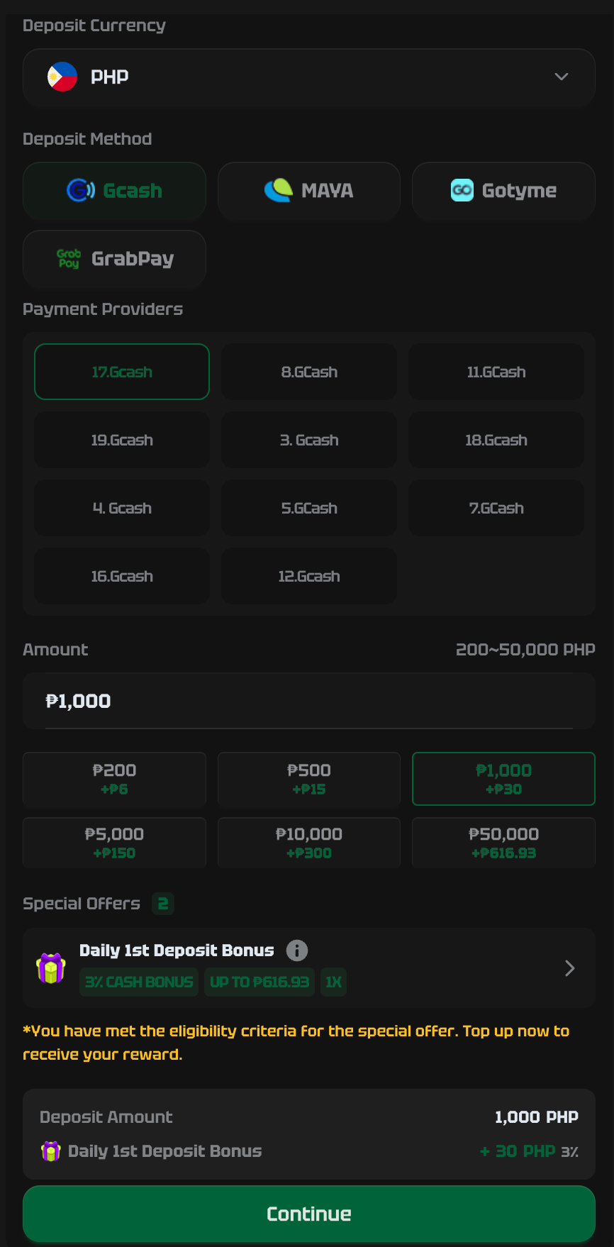 Pick GCash & an amount